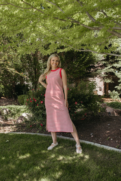 THE LILITH RED STRIPE TANK MIDI DRESS