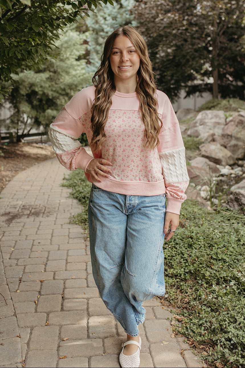 THE KYOMI FLORAL PATCHWORK SWEATSHIRT IN PINK