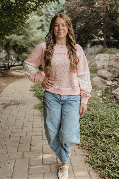THE KYOMI FLORAL PATCHWORK SWEATSHIRT IN PINK