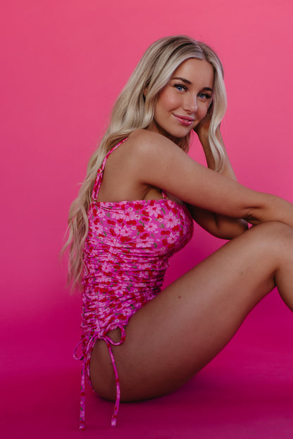 BANDEAU RUCHED ONE PIECE IN CHERRY BLOOM BY PINK DESERT