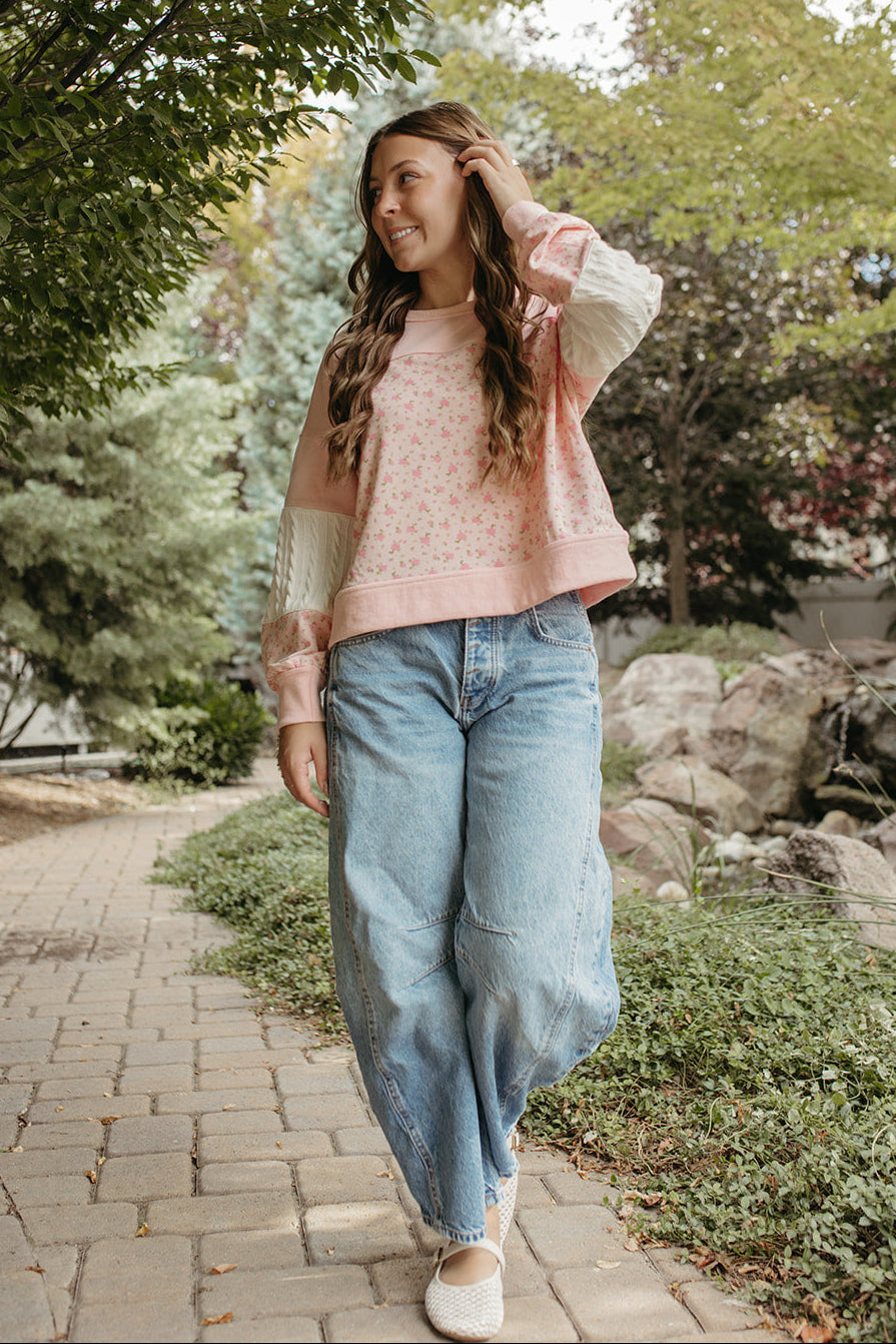 THE KYOMI FLORAL PATCHWORK SWEATSHIRT IN PINK