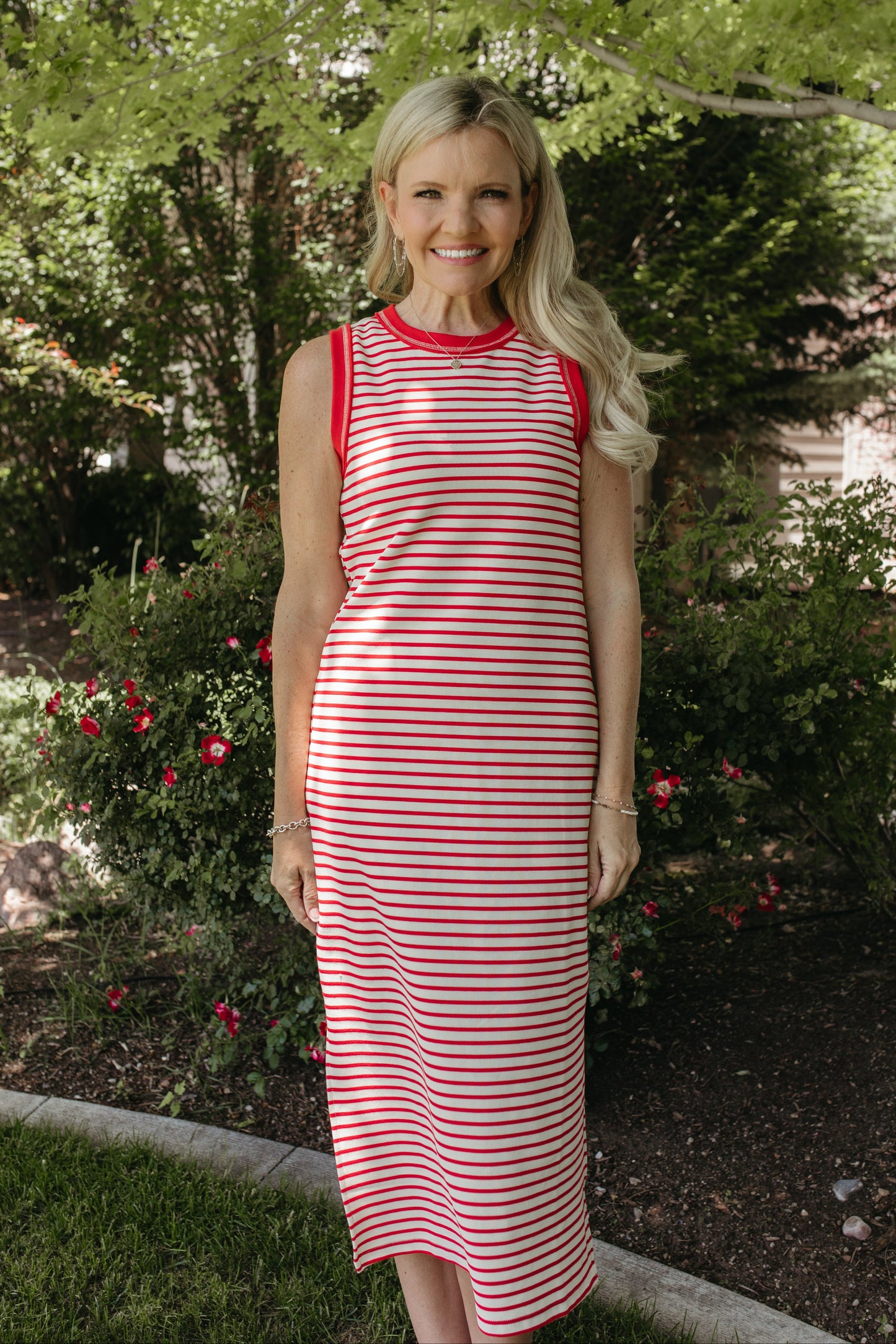 THE LILITH RED STRIPE TANK MIDI DRESS