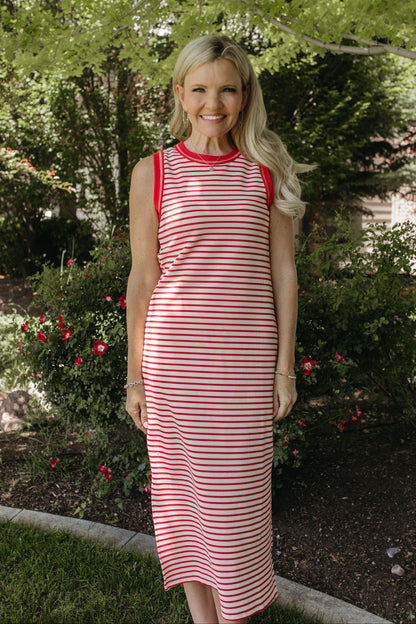 THE LILITH RED STRIPE TANK MIDI DRESS