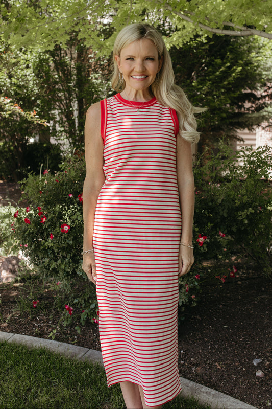 THE LILITH RED STRIPE TANK MIDI DRESS