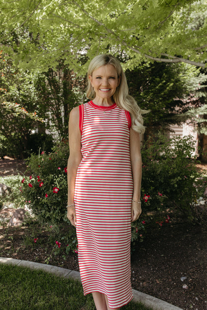 THE LILITH RED STRIPE TANK MIDI DRESS