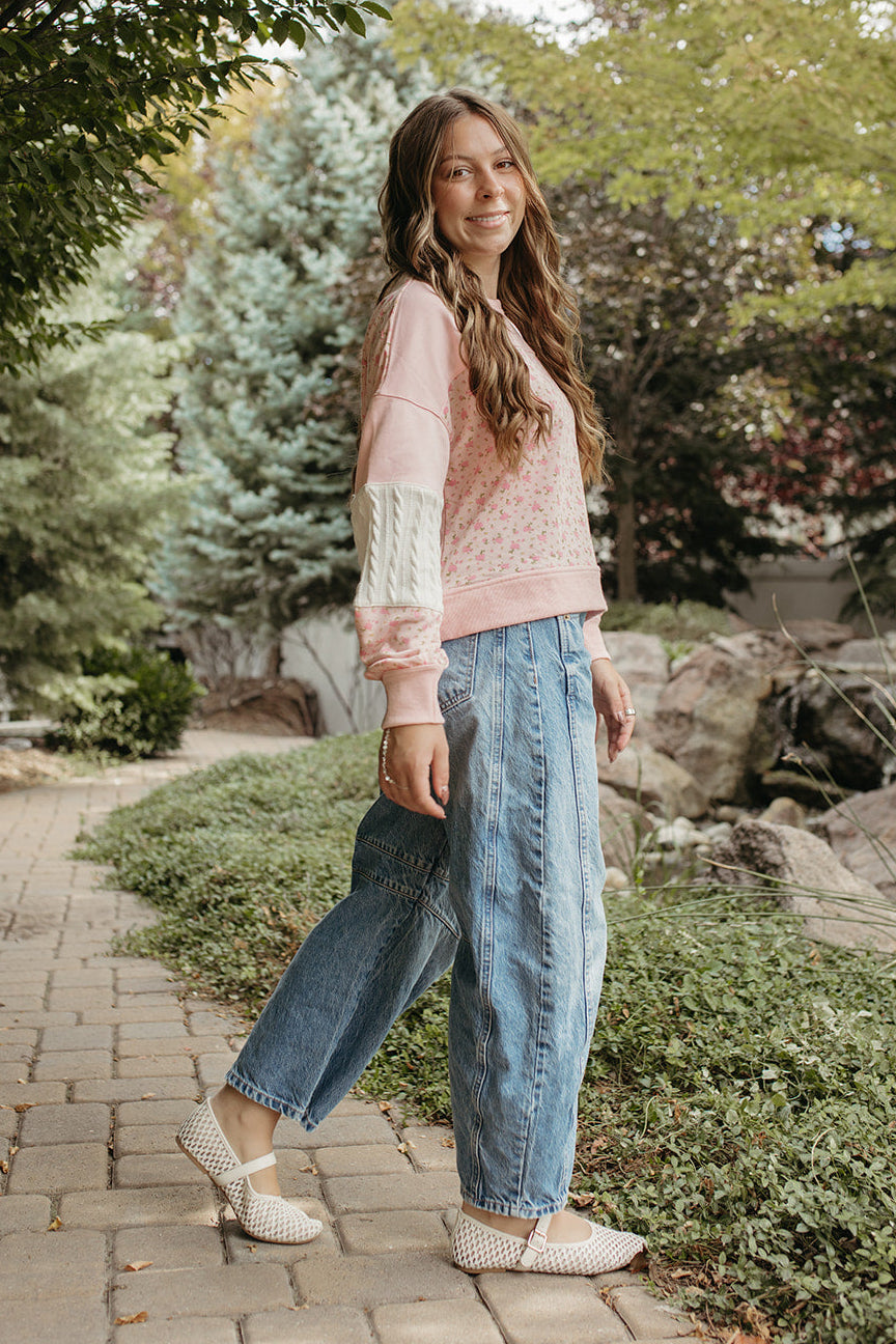 THE KYOMI FLORAL PATCHWORK SWEATSHIRT IN PINK
