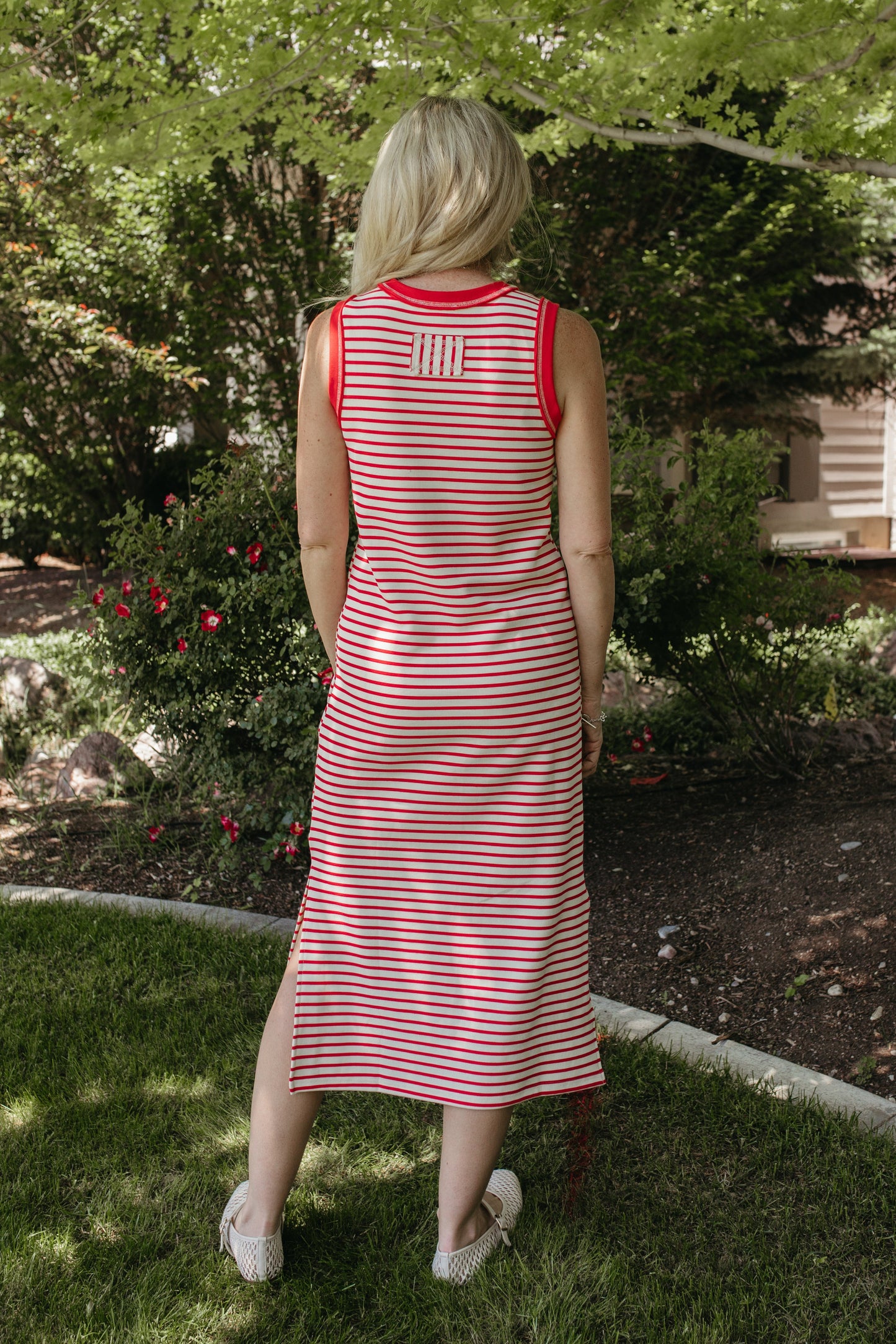 THE LILITH RED STRIPE TANK MIDI DRESS