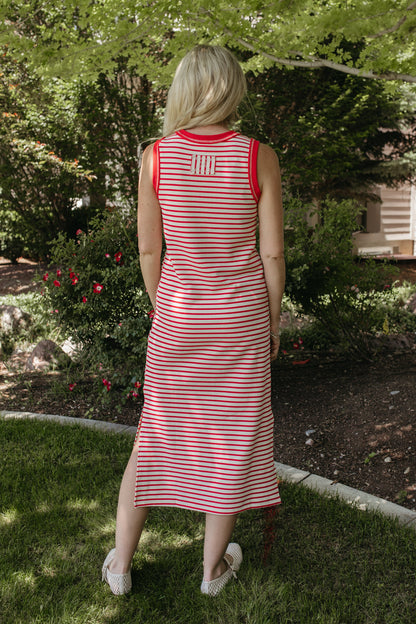 THE LILITH RED STRIPE TANK MIDI DRESS