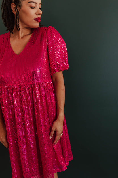 ALL THAT SHIMMERS SEQUIN DRESS IN MAGENTA BY PINK DESERT