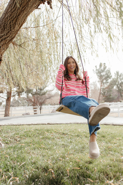 THE CAMPBELL CARDIGAN IN PINK VARSITY STRIPE