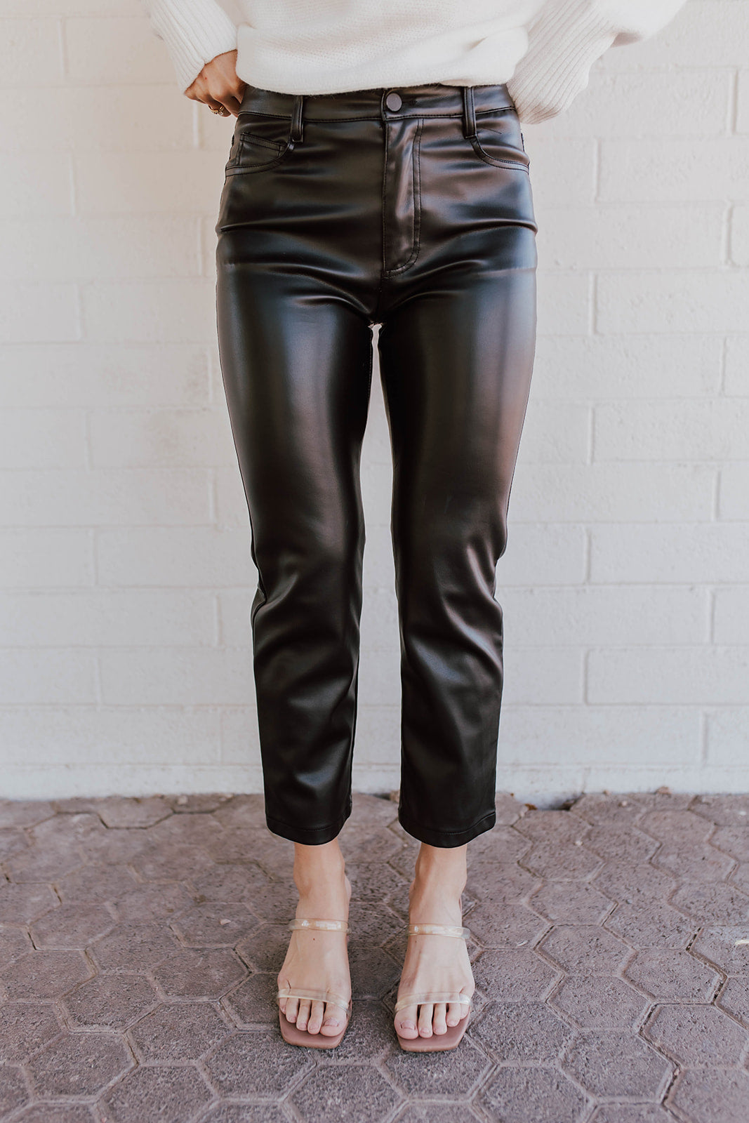 THE MOVES LIKE JAGGER FAUX LEATHER PANTS IN BLACK