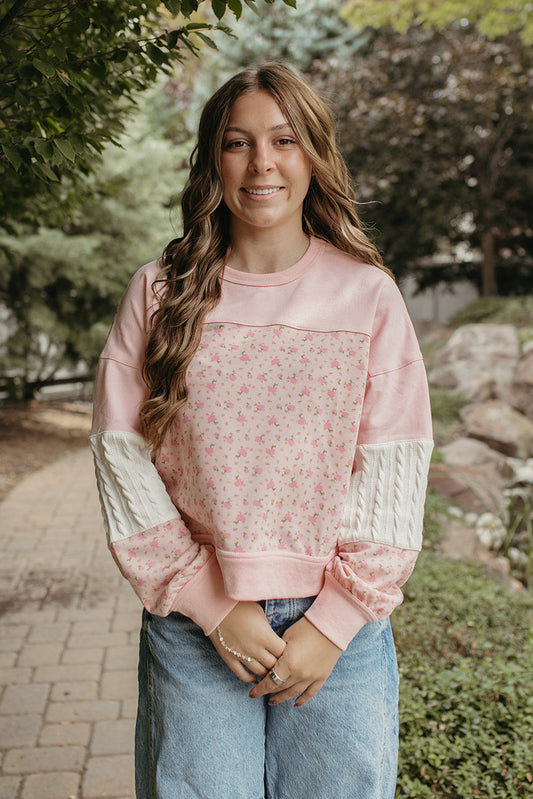 THE KYOMI FLORAL PATCHWORK SWEATSHIRT IN PINK