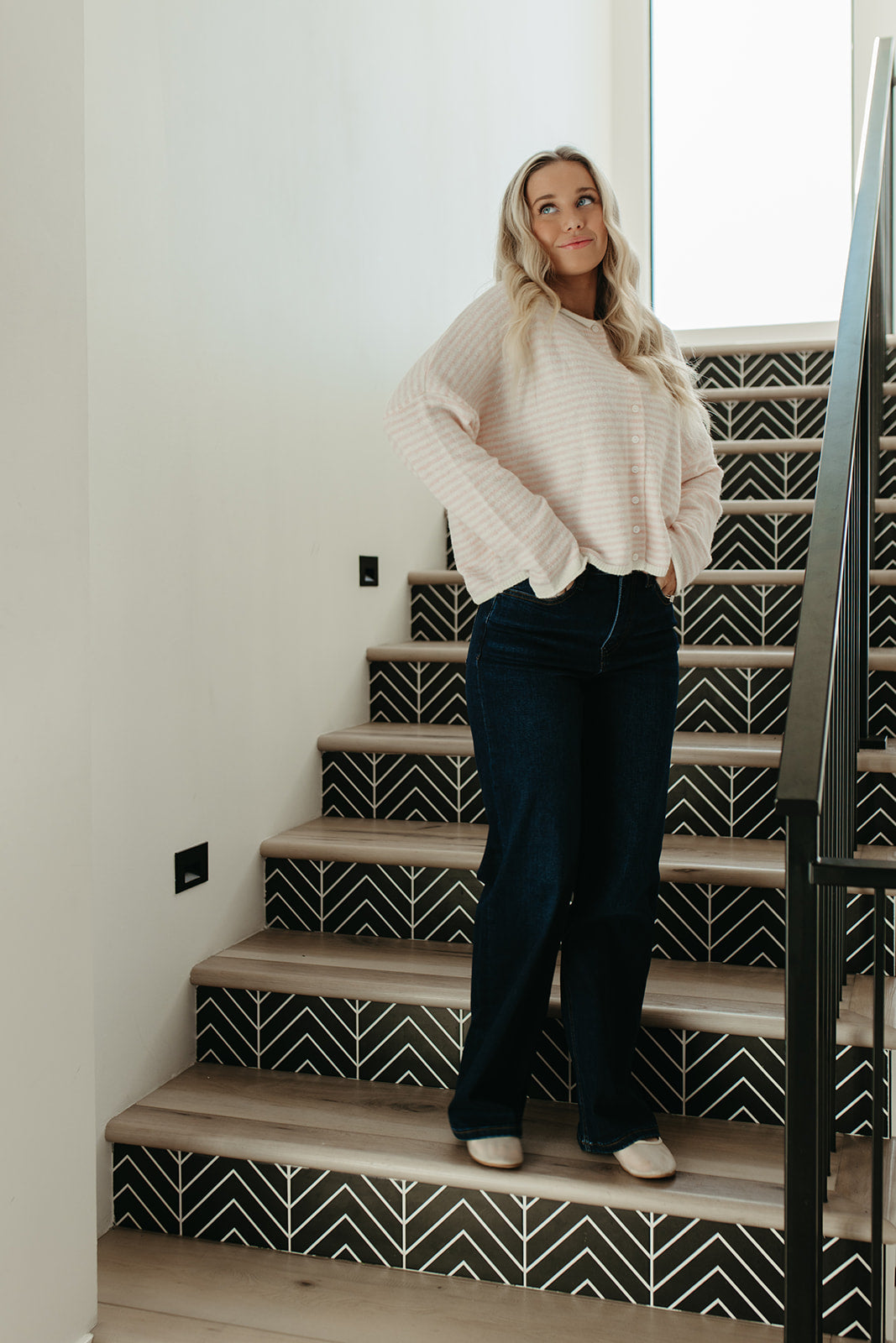 THE MATTI BUTTON DOWN CARDIGAN IN PINK STRIPE