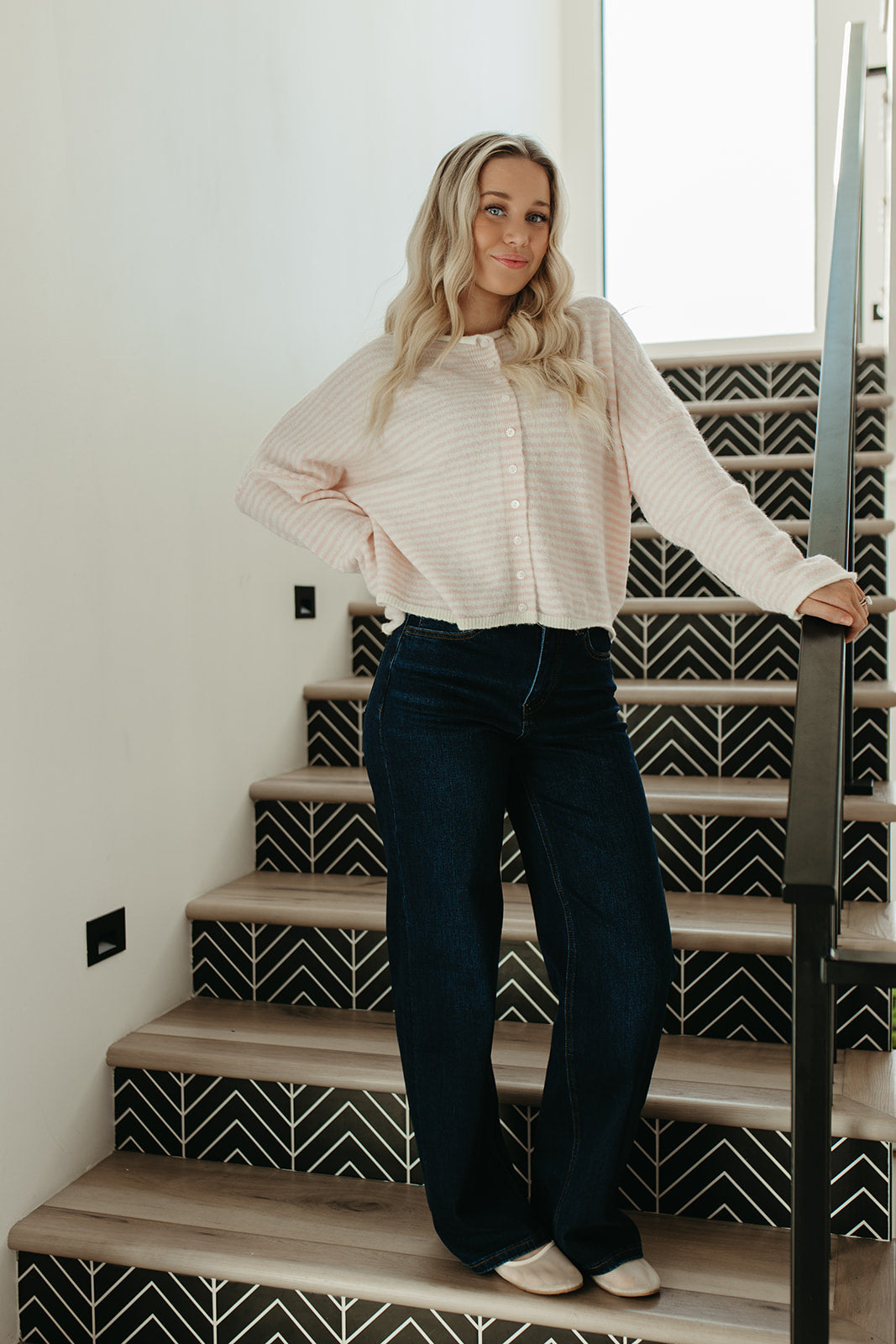 THE MATTI BUTTON DOWN CARDIGAN IN PINK STRIPE