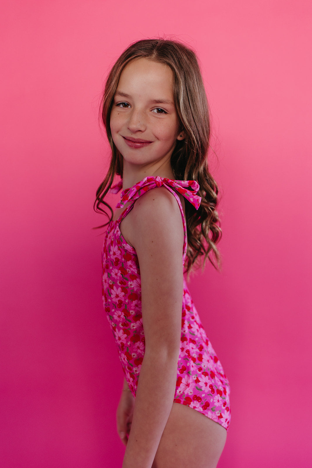 GIRLS TIE STRAP ONE PIECE IN CHERRY BLOOM BY PINK DESERT