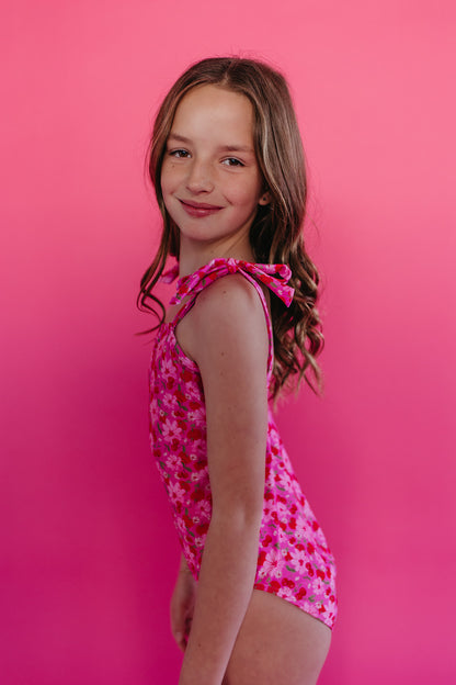 GIRLS TIE STRAP ONE PIECE IN CHERRY BLOOM BY PINK DESERT