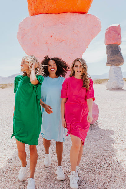 THE EASY DOES IT POCKET T-SHIRT DRESS BY PINK DESERT IN KELLY GREEN