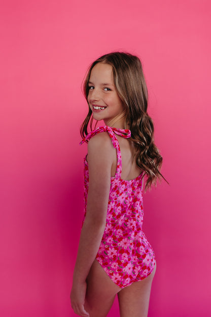 GIRLS TIE STRAP ONE PIECE IN CHERRY BLOOM BY PINK DESERT