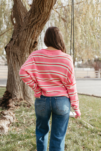 THE CAMPBELL CARDIGAN IN PINK VARSITY STRIPE