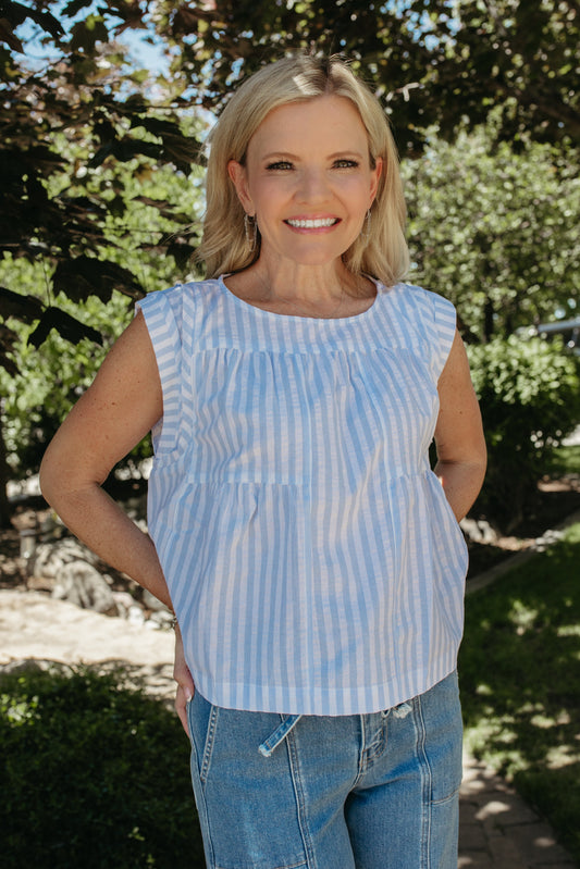 THE JULIANA STRIPE TOP IN BLUE