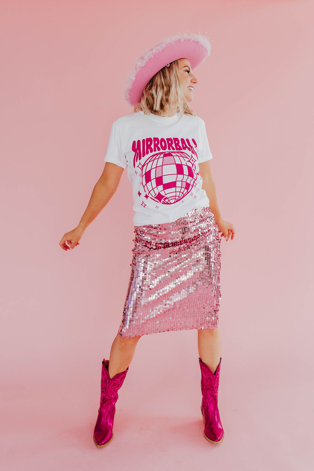 THE MIRRORBALL SEQUIN SKIRT IN PINK
