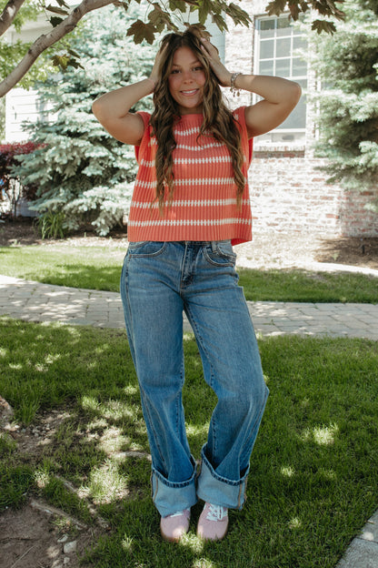 THE RUBY STRIPE TOP IN CORAL