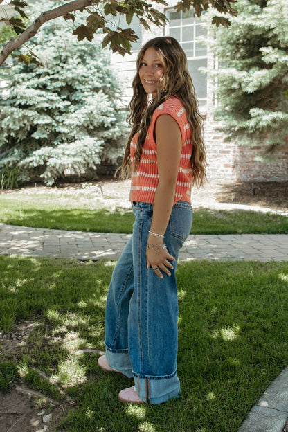 THE RUBY STRIPE TOP IN CORAL