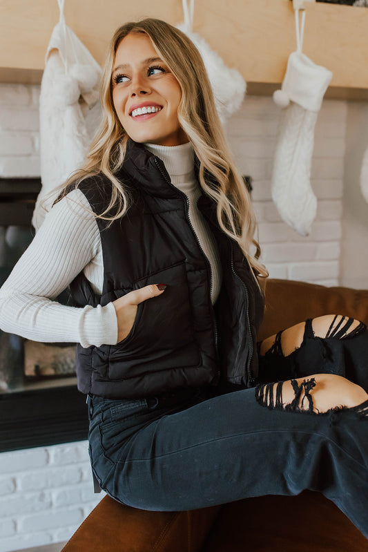THE CHARLI CROPPED PUFFER VEST IN BLACK