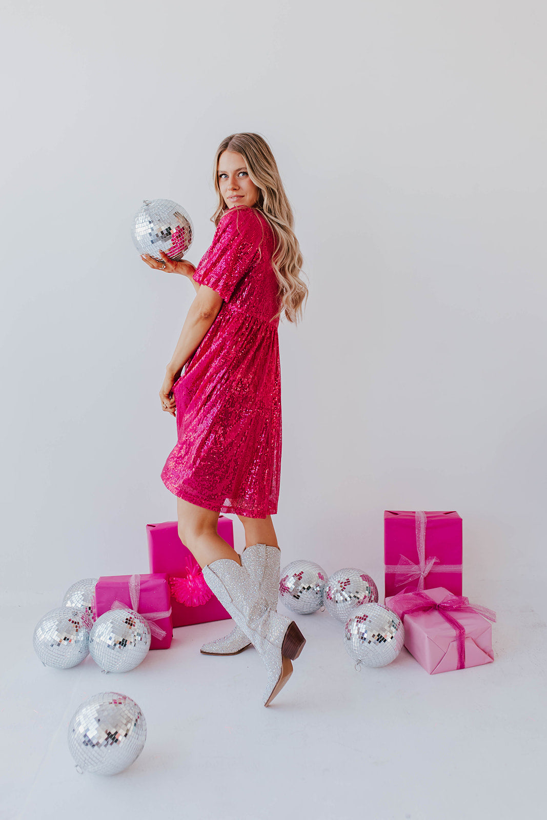 ALL THAT SHIMMERS SEQUIN DRESS IN MAGENTA BY PINK DESERT