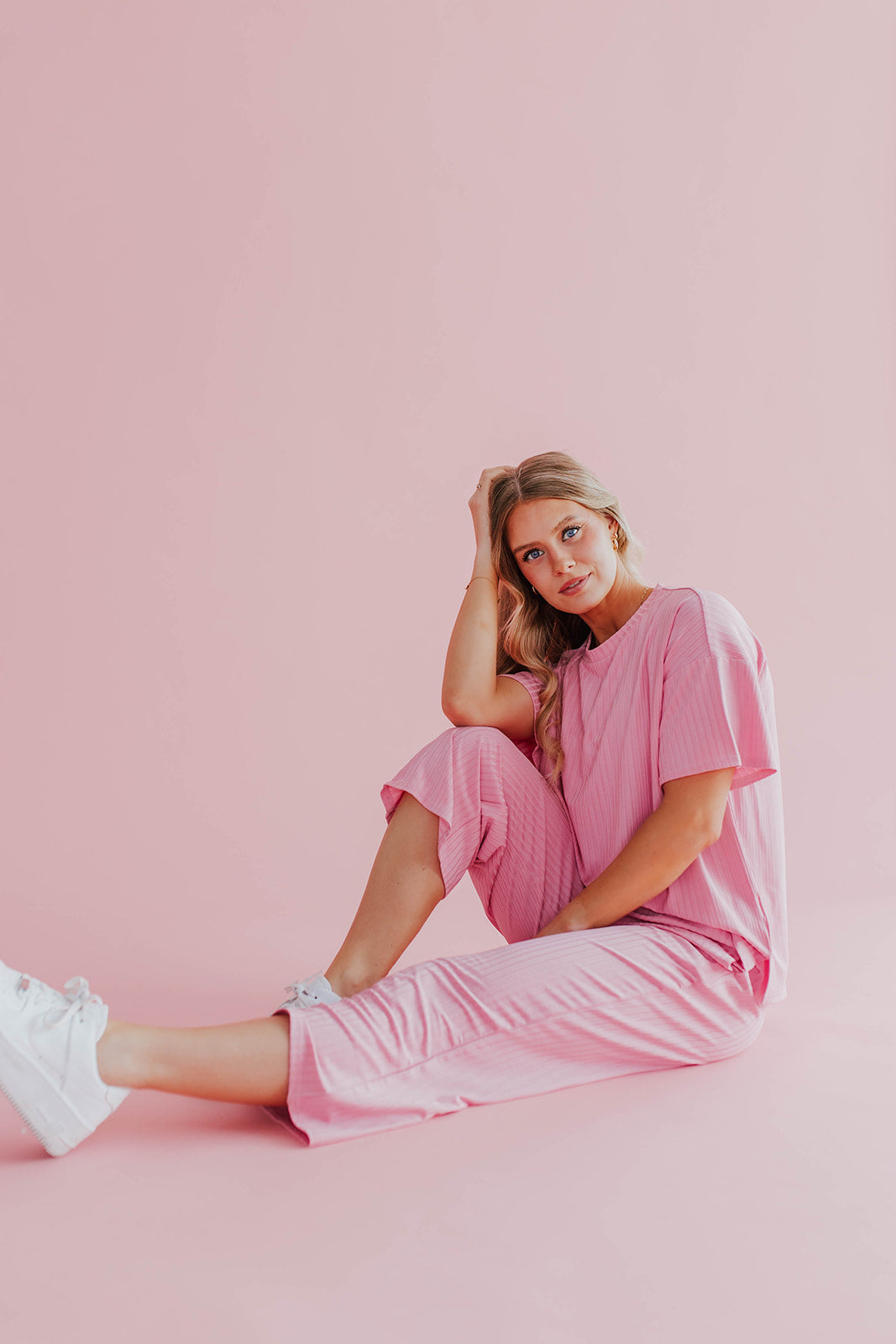 THE RYLIE RIBBED WIDE LEG SET IN BUBBLEGUM PINK BY PINK DESERT