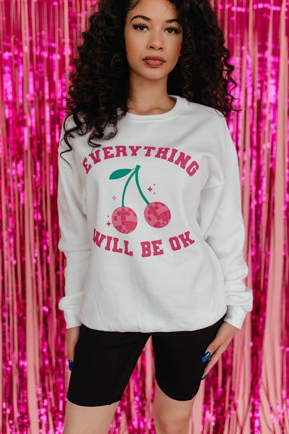 THE EVERYTHING WILL BE OKAY PULLOVER IN WHITE BY PINK DESERT
