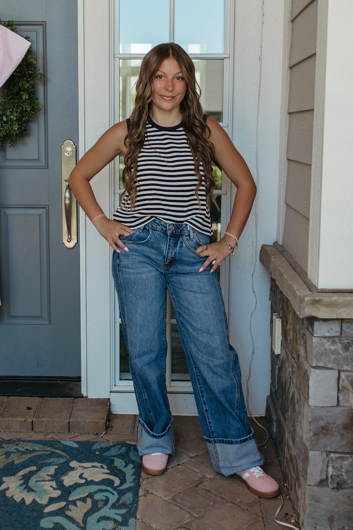 THE TUESDAY STRIPED RIBBED TANK TOP IN NAVY
