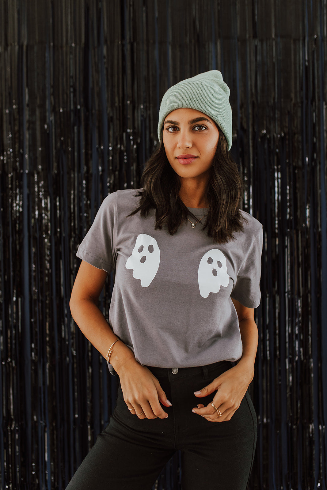 DOUBLE TROUBLE GHOST TEE IN STORM BY PINK DESERT