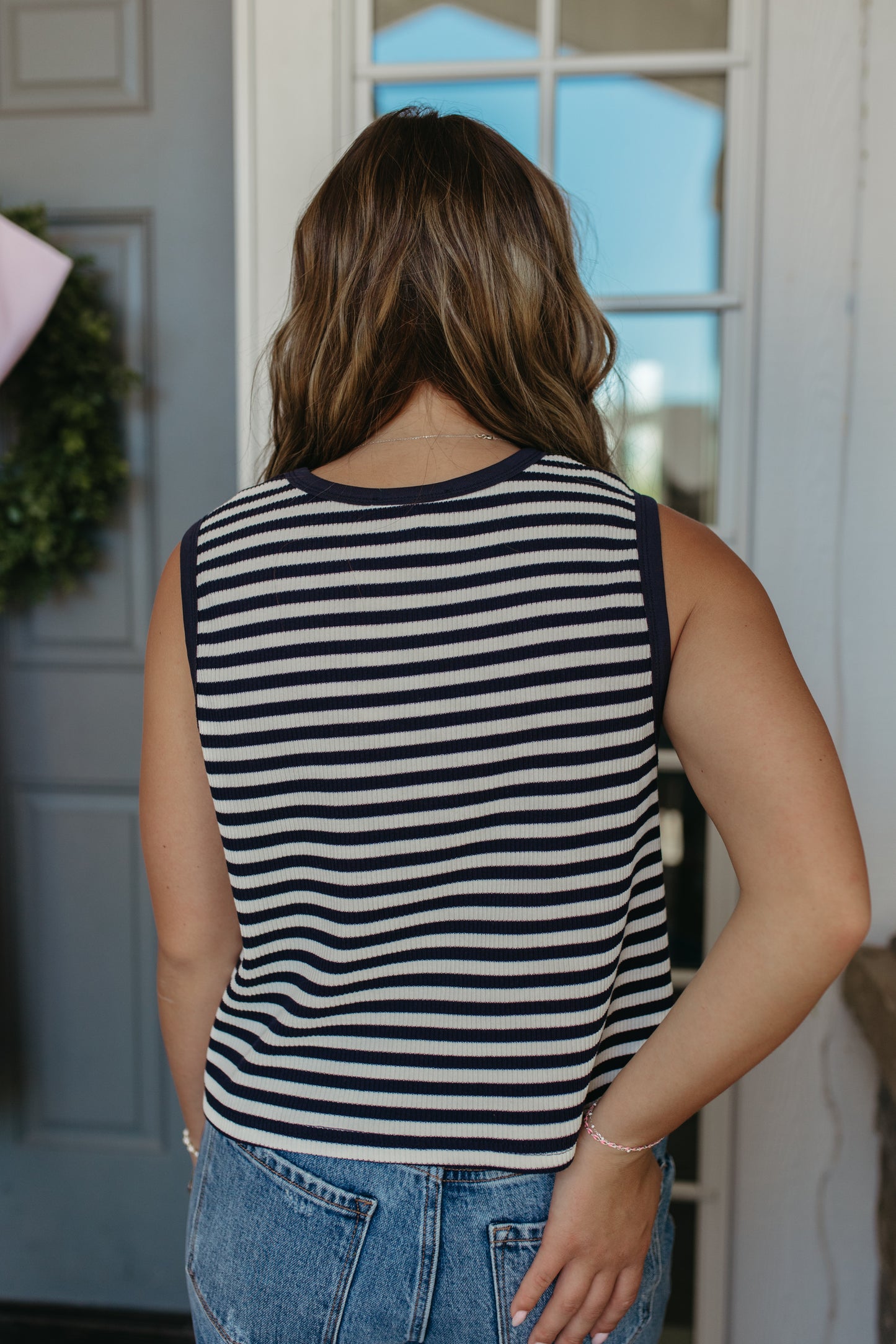 THE TUESDAY STRIPED RIBBED TANK TOP IN NAVY