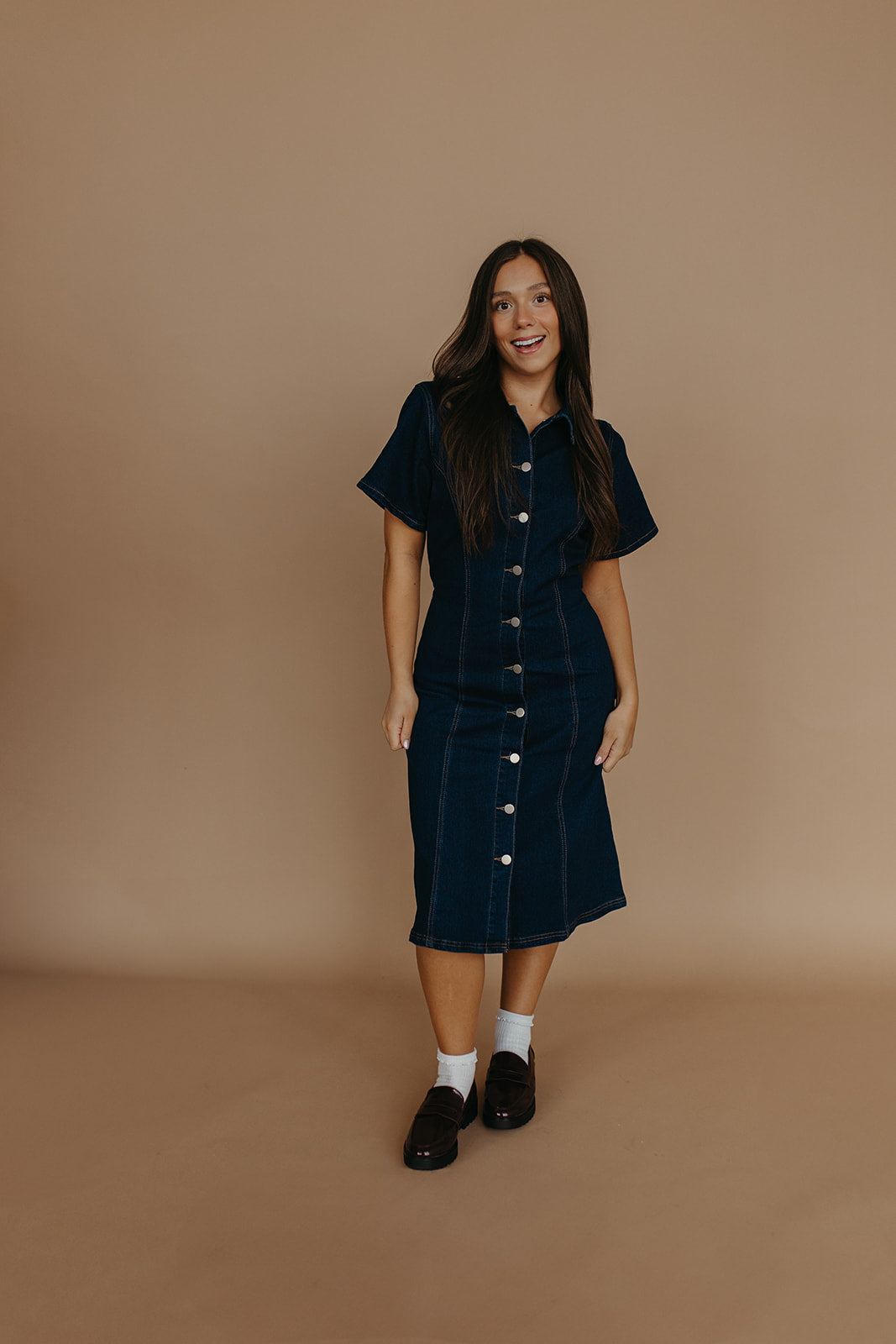THE CEECEE BUTTON UP DENIM IN DARK DENIM