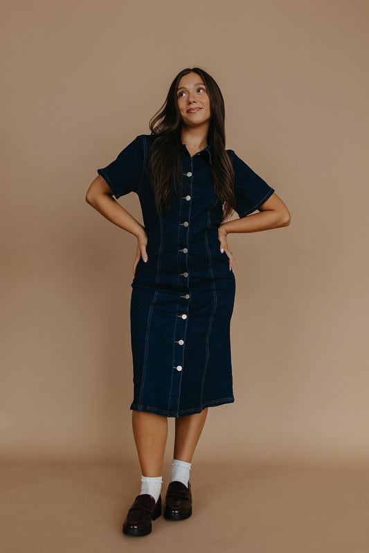 THE CEECEE BUTTON UP DENIM IN DARK DENIM