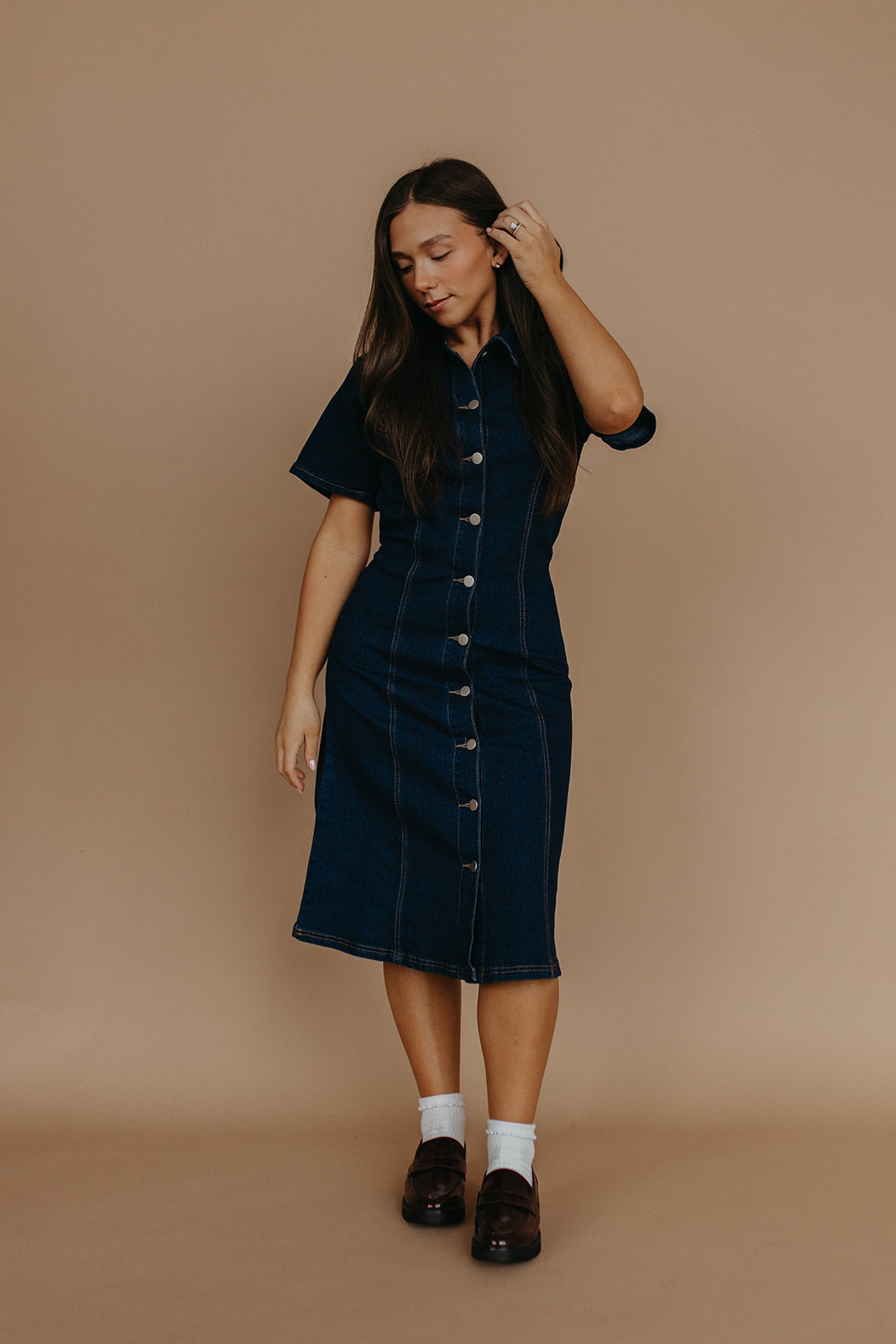 THE CEECEE BUTTON UP DENIM IN DARK DENIM