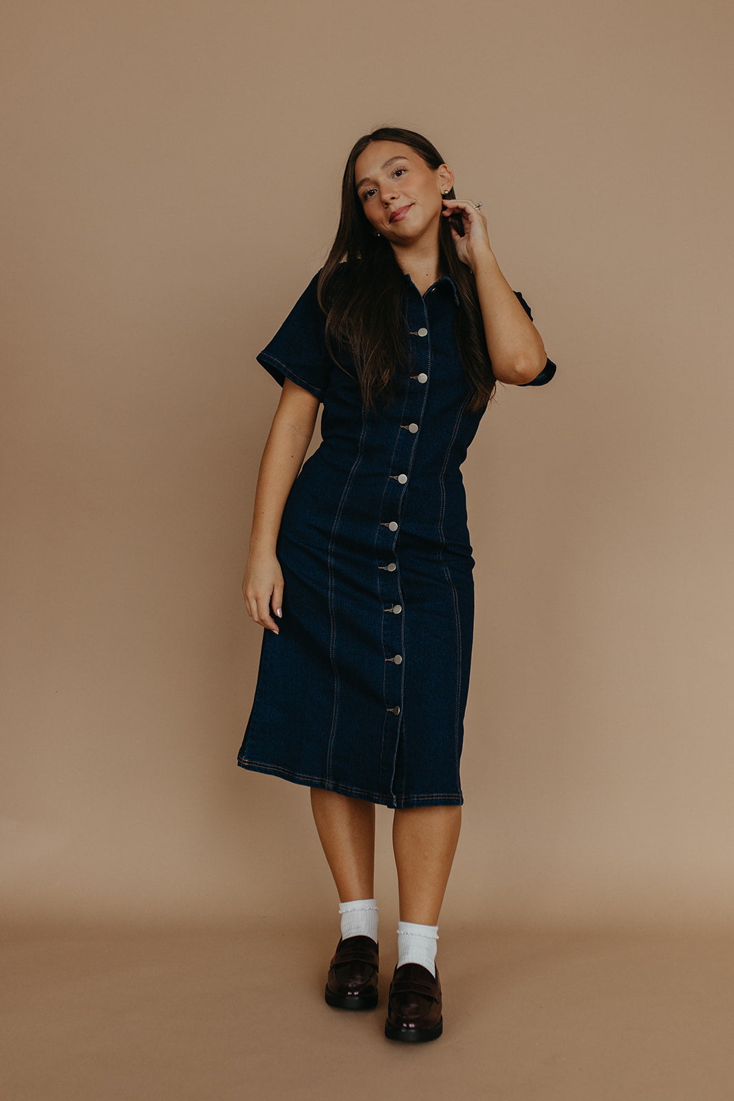 THE CEECEE BUTTON UP DENIM IN DARK DENIM