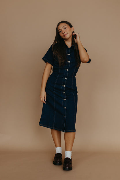 THE CEECEE BUTTON UP DENIM IN DARK DENIM
