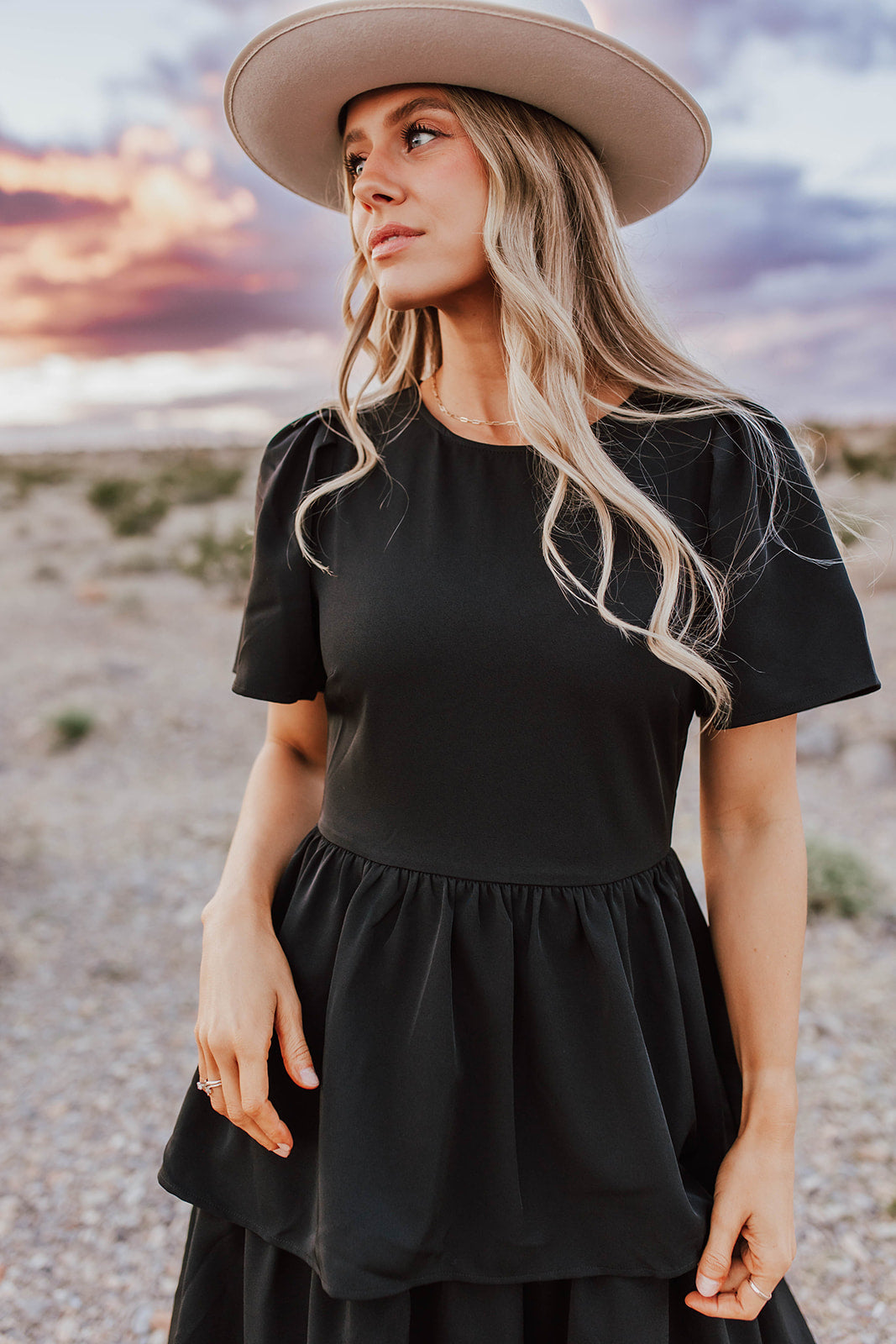THE SWEET NOTHING TIERED MIDI DRESS IN BLACK