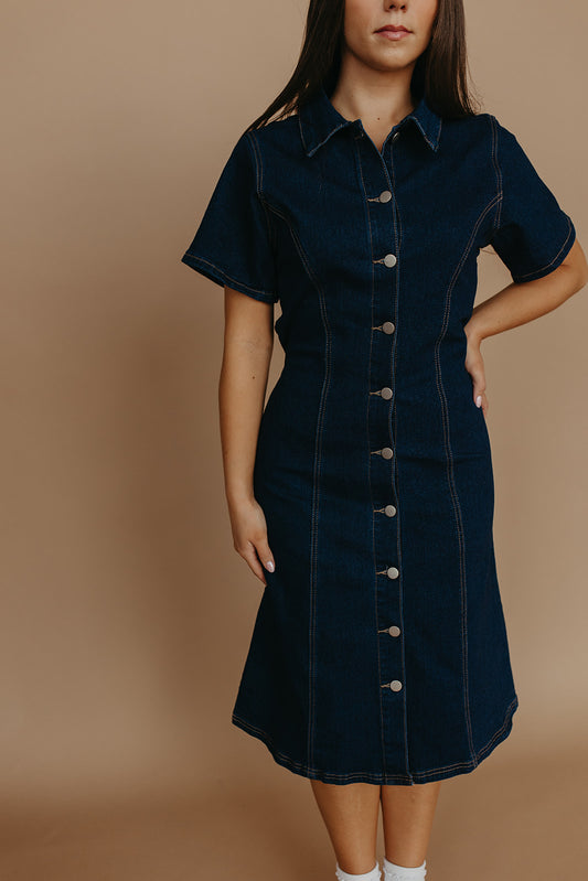 THE CEECEE BUTTON UP DENIM IN DARK DENIM