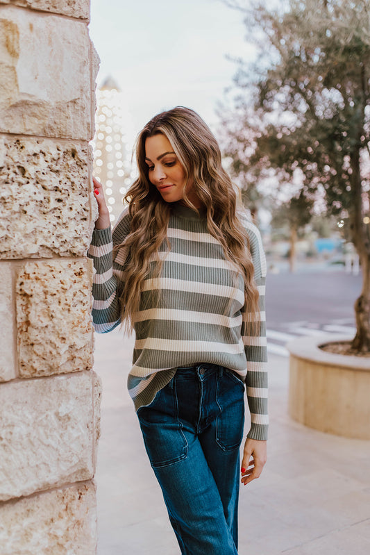 THE OTTO STRIPED SWEATER IN OLIVE
