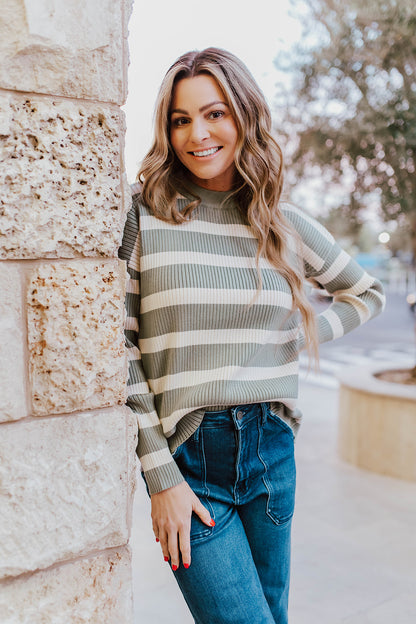 THE OTTO STRIPED SWEATER IN OLIVE