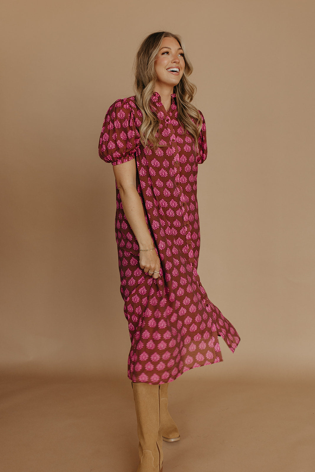 THE OLIVIA MIDI DRESS IN BROWN