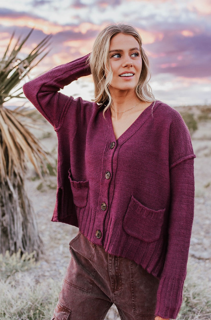 Burgundy clearance knit cardigan