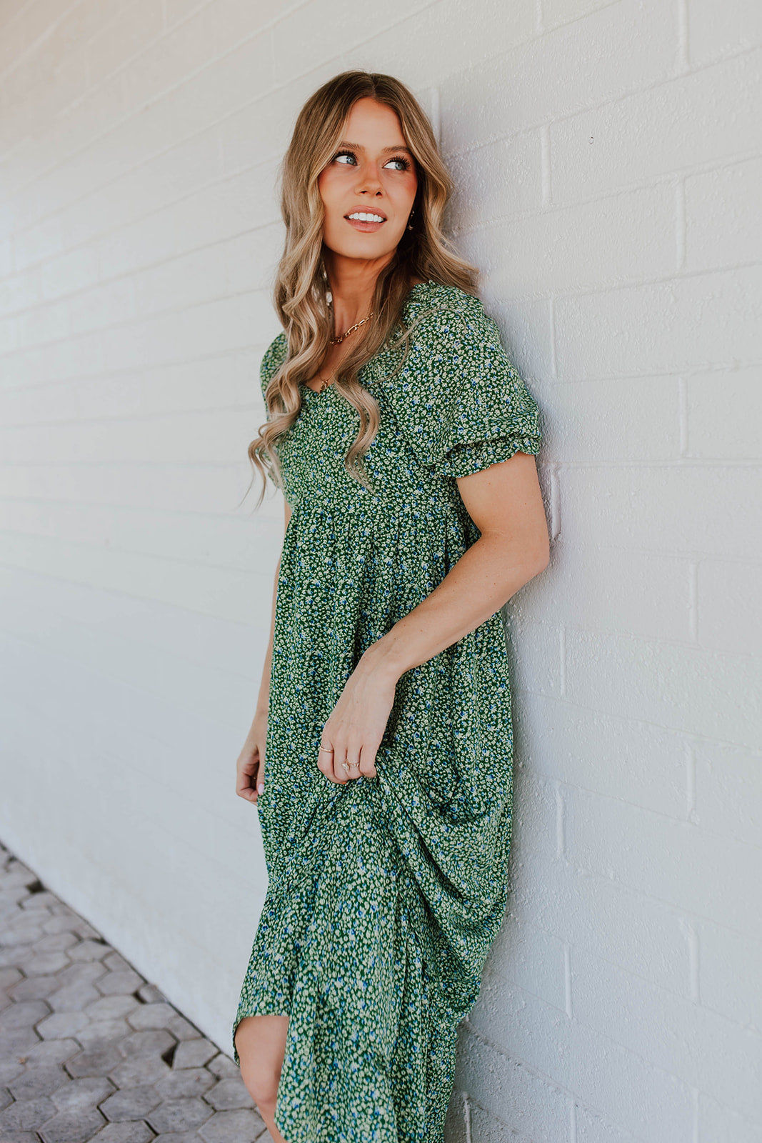 THE EMMALINE DRESS IN PINE GREEN FLORAL BY PINK DESERT