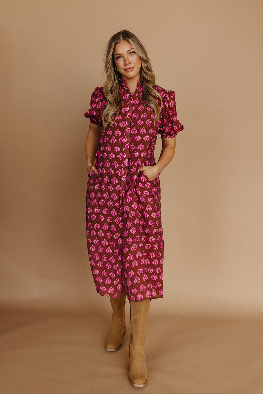 THE OLIVIA MIDI DRESS IN BROWN