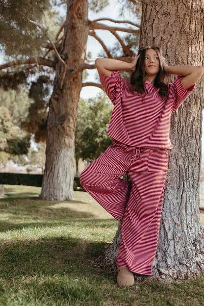 THE CHARITY STRIPED SET IN PINK AND BROWN