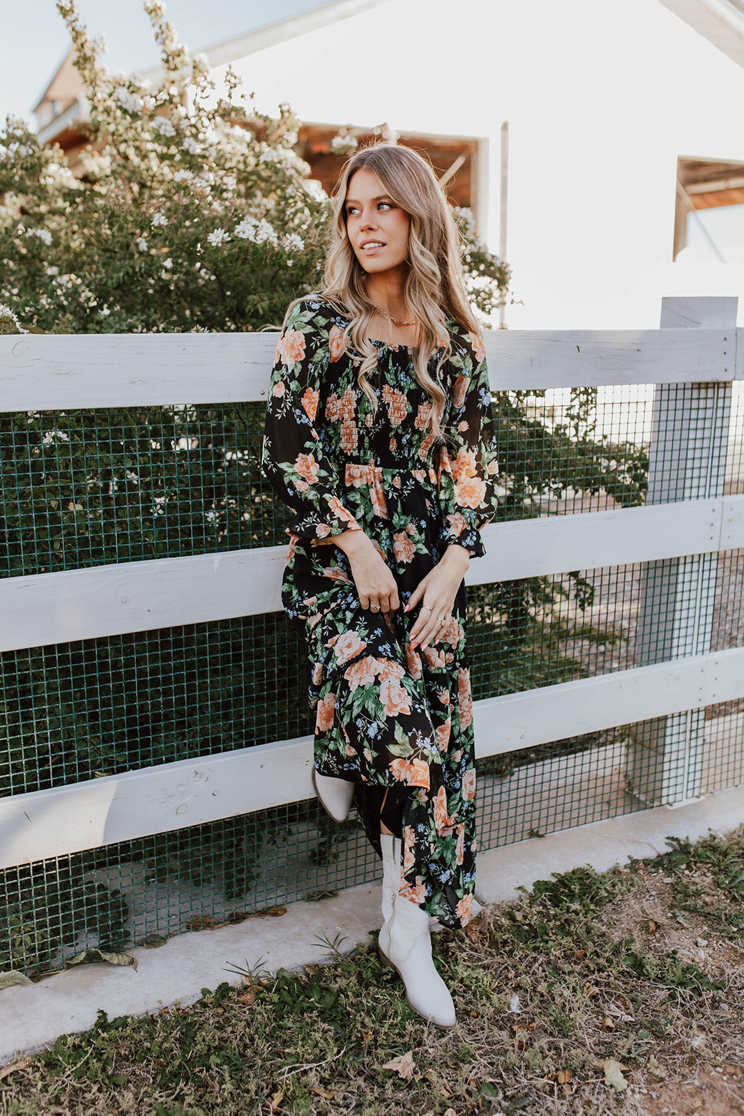 THE ELEANOR DRESS IN BLACK FLORAL BY PINK DESERT