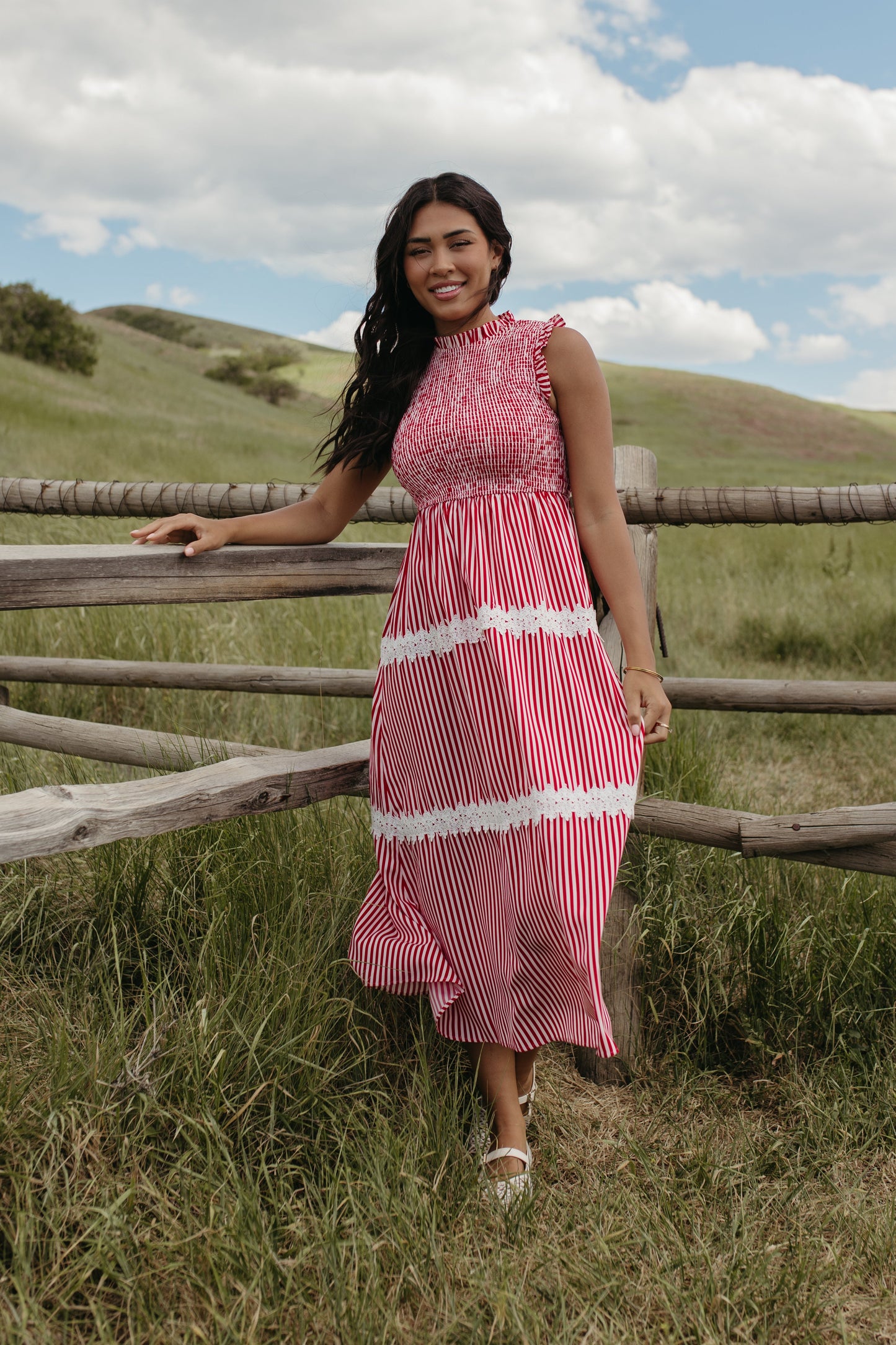 THE HARLOW STRIPED SMOCKED DRESS IN RED